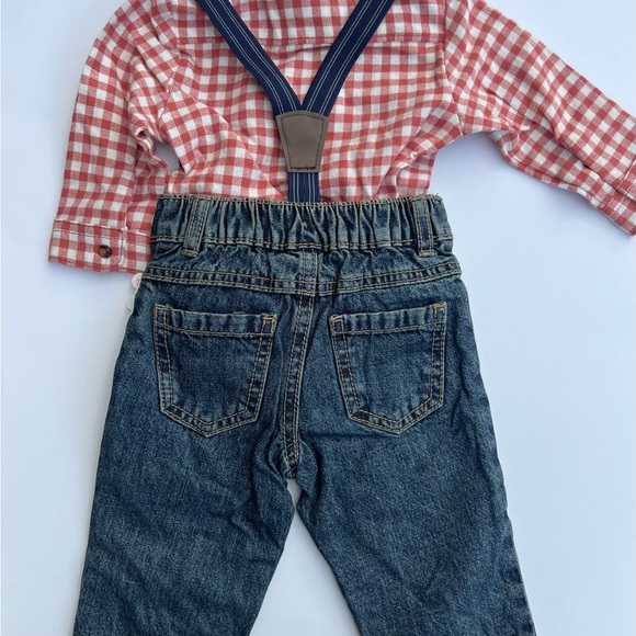 Red Checkered Kids bodysuit with Suspenders - Picture 2 of 10